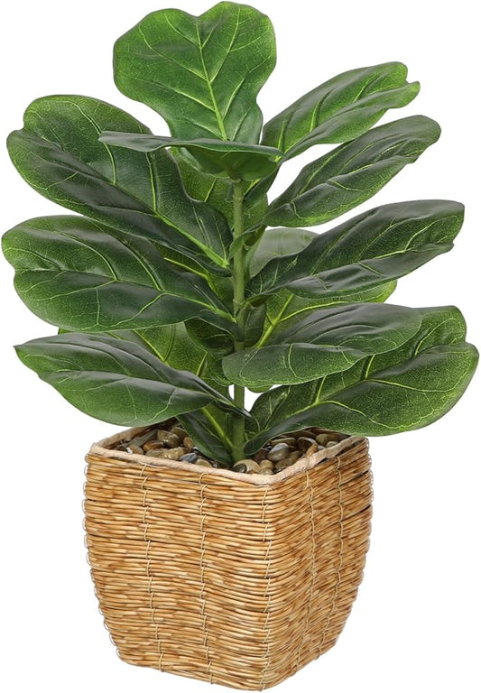 Briful Fake Plants Potted Fiddle Leaf Fig Artificial Plants Indoor Realistic Greenery Faux Plants in Square Plastic Rattan Baskets for Home Decor Farmhouse Office Weddings
