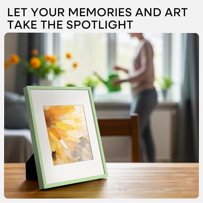 Homeforia 8x12 Picture Frame Sage Green, High End Metal 8 x 12 Poster Frames with Mat 6 by 8 Photo, 12x8 Frame Matted to 6x8 inch Art, 8by12 Wall or Tabletop Frames, Tempered Glass, Wall Kit, Set of 1
