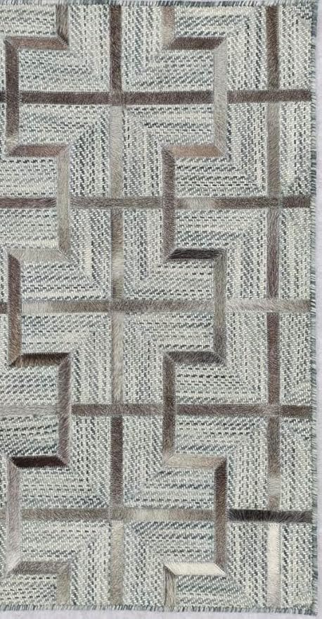 Geometric Pattern Area Rug, Leather and Wool Blend Carpet, Beige and White (Multi Grey-120, 6x9)
