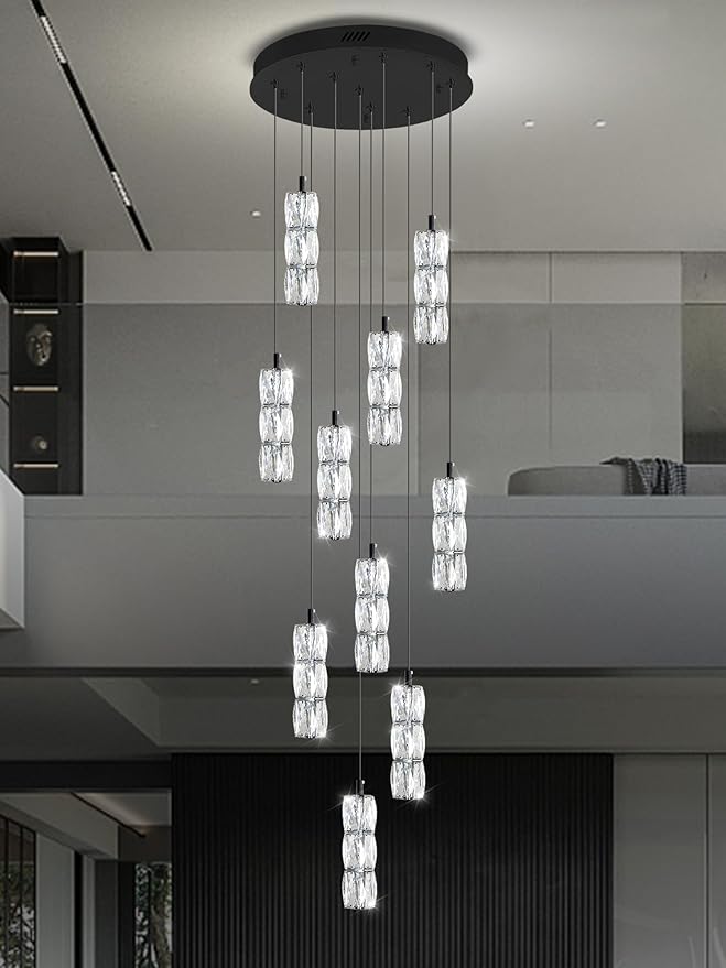 Modern Chandelier 10-Lights Black Chandelier Lighting Fixture High Ceiling Chandelier Suitable for Living Room Staircase Villa, TP3030-10H