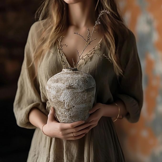 Ceramic Vase,Flower Vases Home Decor,Rustic Vintage Decorative Boho Vase for Centerpiece Table,Room,Bathroom,Wall,Bedroom,Living Room,Kitchen,Office Decorations,8.66 inch Retro Brown