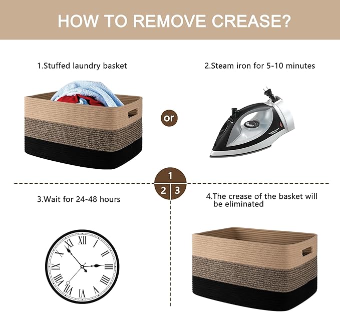 OIAHOMY 108L Large Cotton Rope Basket, Rectangle Woven Baskets for Storage, Nursery Blanket Storage Living Room, Toy Basket With Handle-25”x16”x16”-Yellow Black