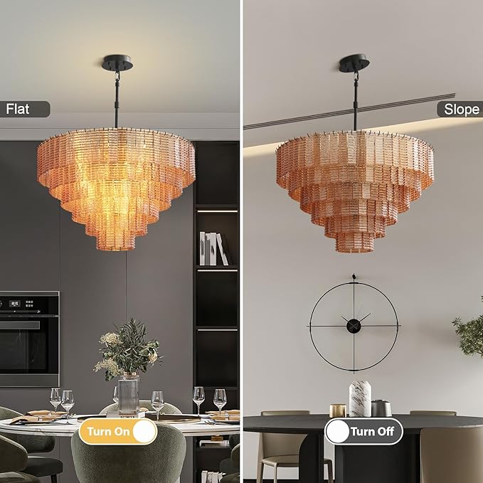 41" Extra Large Chandelier, 18-Light Black Round Chandeliers for Dining Room, Amber Glass Linear Chandelier, Hanging Light Fixture Perfect for Dining Room, Entryway, Foyer, Bedroom & Kitchen