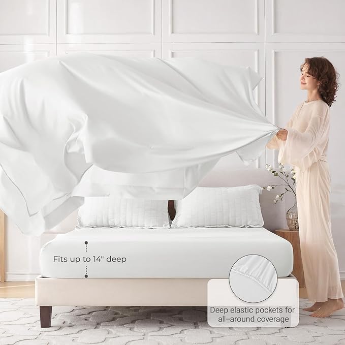 MUXHOMO 7 Pieces California King Comforter Set, Seersucker Bed in a Bag Cal King Size, All Season Luxury Bedding Set with Comforter, Flat Sheet, Fitted Sheet, Pillowcases & Shams, White
