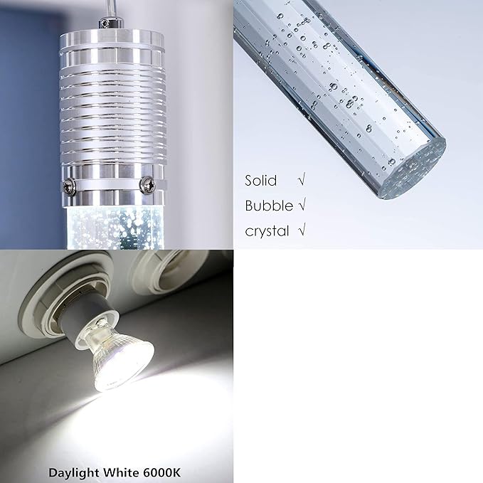 3 Lights Independent Kitchen Island Dining Room Light Pendant Light Fixtures Bubble Crystal Chandeliers Modern Kitchen Island Lighting Chandeliers Fixtures LED Lampara, 6000K LED Bulbs Included