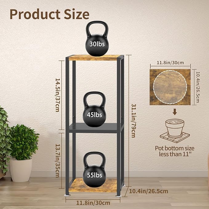 LASZOLA Black 3 Tiered Wood Plant Stand Indoor for Larger Heavy Duty Planter, Sturdy Multi Level Vertical Flowers Racks for Narrow Inside Floor , Decorate Shelving for Hold House Tree, Space Saving