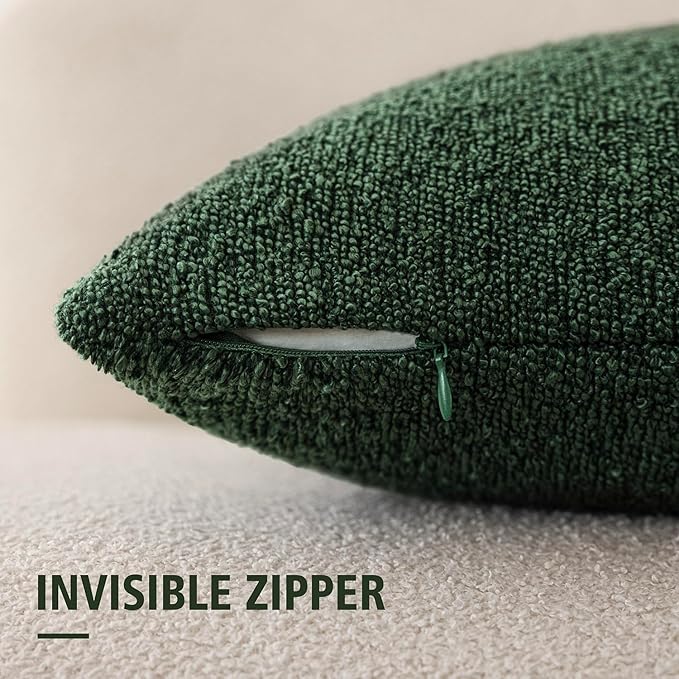 Foindtower Set of 2, Decorative Textured Boucle Throw Pillow Covers Accent Solid Pillow Cases Neutral Cozy Couch Cushion Case for Chair Sofa Bedroom Living Room Home Decor 16x16 Inch Pine Green