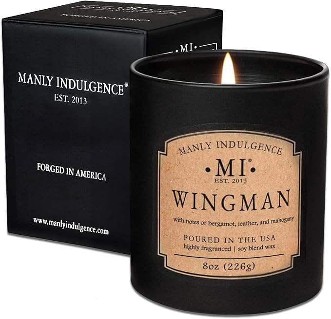 Manly Indulgence Wingman Scented Candles for Men, Premium Soy Blend Wax, 45H Burn, Candles for Home Scented, Gift-Ready Packaging - Made in The USA