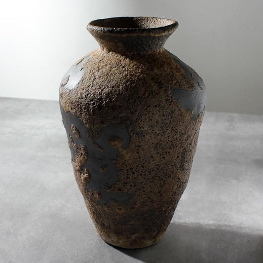 Rusty Ceramic Vase, Pottery Farmhouse Flower Vase for Centerpieces, Wabi Sabi Decorative Vase for Table, Living Room, Bedroom, Bathroom