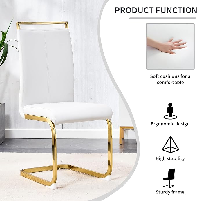 9 Piece Glass Dining Table Set, 79" Modern Dining Table Set for 8, 0.5" Thick Tempered Glass Tabletop with Gold Chrome Metal Legs and Black Crossbar, 8 PU Chairs for Dining Room, Kitchen