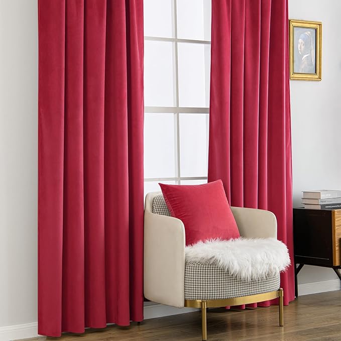 MIULEE Hot Pink Velvet Curtains 96 inches - Luxury Blackout Curtains for Bedroom Living Room Thermal Insulated Super Soft Window Drapes Rod Pocket & Back Tab, W52 x L96 inches, 2 Panels
