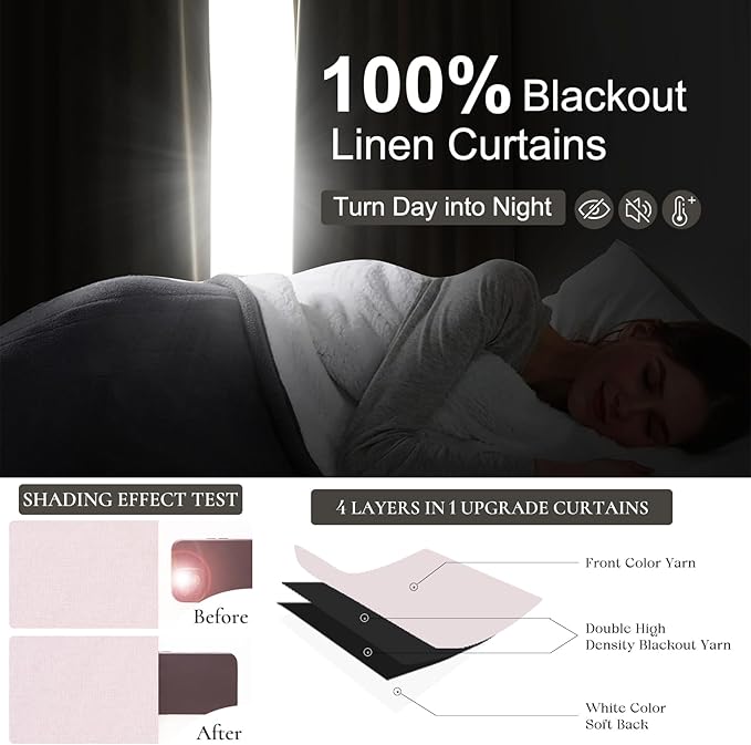 Pale Pink Preppy Linen Pinch Pleated Curtains 108 Inches Long Complete Blackout for Bedroom Funky Cute Window Curtains Noise/Heat Blocking Heavy Insulated Drapes for Winter/Summer Hooks&Rings Included