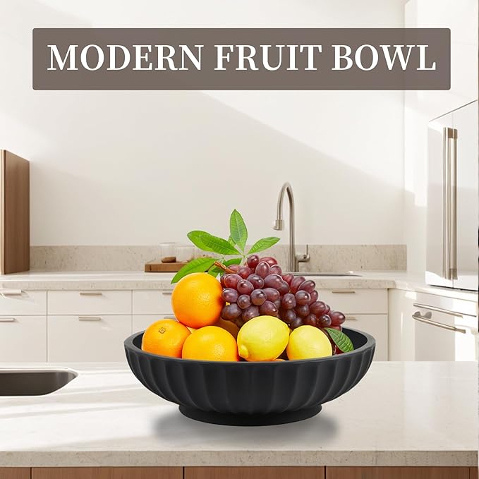 Large Decorative Bowl - Fruit Bowl for Kitchen Counter - Modern Decorative Bowl for Home Decor,Key Bowl for Entryway Table - Matte Black