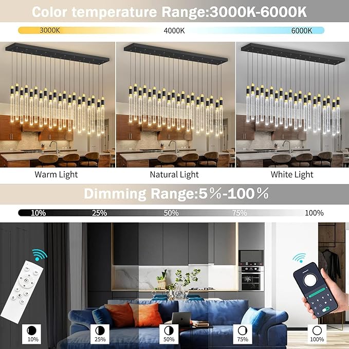 20 Lights Modern Chandeliers for Dining Room LED Dimmbale Light Fixture for High Ceiling Pendants Lighting for Living Room