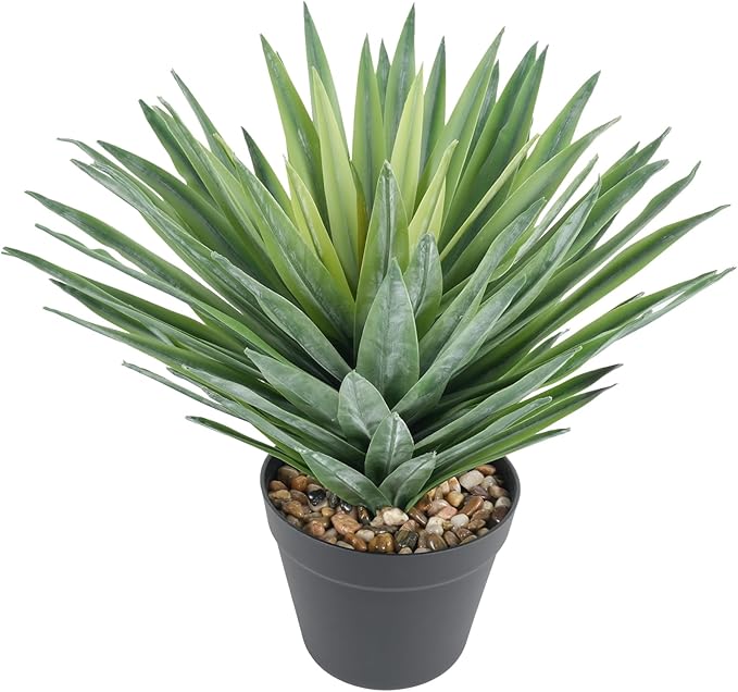 Velener Artificial Agave Plant in Black Pot with Real Stone Pebbles, Large Fake Agave Plants for Indoor and Outdoor-15 inches Tall, 81 Leaves