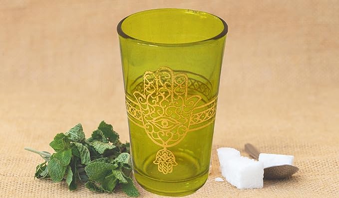 Tea Serving & Glasses Moroccan Set of 6 Tea Glasses Exquisite and Royal Khmissa Colorful