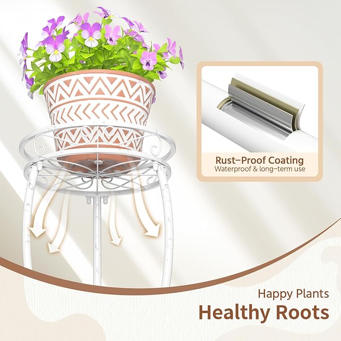 LASZOLA White 3 Tier Tall Plant Stand for Indoor Outdoor, Large Multiple Level Flower Planter Holder Organizer Rack for Patio Office Bathroom Corner Floor, Sturdy Heavy Duty Metal, Vertical Display