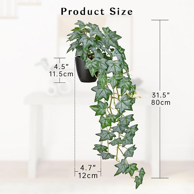 Realistic Fake Pothos Ivy Plant with Pot Artificial Leaves Featuring a White Frosted Finish for Home Shelf Decor Indoor Silk Artificial Plant Large