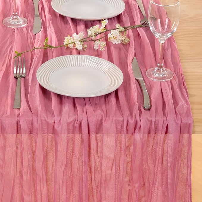 MLMC 3 Pack Mauve Pink Table Runner 10ft Sheer Gauze Cheesecloth Table Runner Bulk Rustic Fall Decor 35x120 Inches for Boho Wedding Bridal Baby Shower Birthday Party Decor