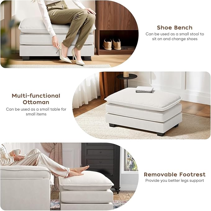 SweetGO corporation 45" Chenille Lounge Chair for Reading, Modern Couch Cozy Sofa Bed, Upholstered Living Room Single Sofa Accent Chair with Ottoman, Beige