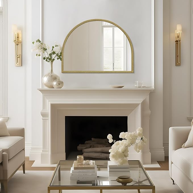 WallBeyond Gold Vintage Mirror for Vanity 32x24 Inch, Gold Antique Mirror with Ornate Beaded Frame for Bathroom, Living Room, Fireplace, Entryway