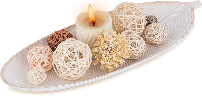 Hanobe Leaf Wooden Decorative Tray: Leaf Shaped Wood Key Tray Decor Plate Bowl for Crystal Candle