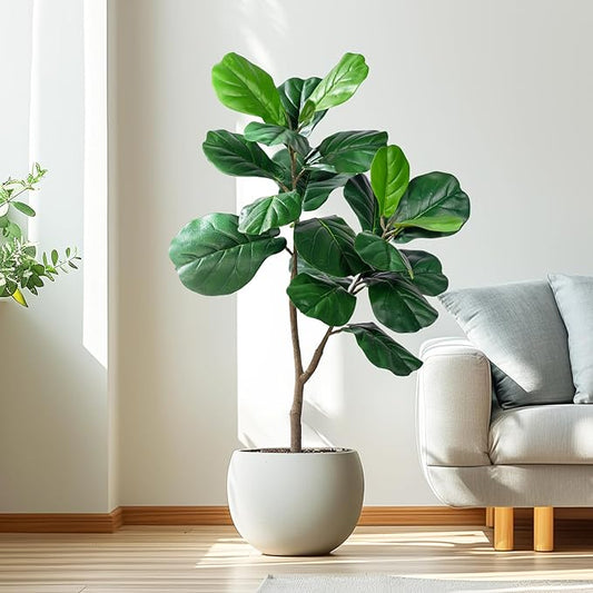 Artificial Fiddle Leaf Tree-4ft Faux Plant Fake Ficus Lyrata Tree Artificial Fig Silk Trees with Pot Floor Plants for Home Living Room Decor Indoor