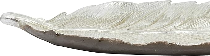 Deco 79 Polystone Bird Feather Decorative Bowl, 26" x 9" x 2", Silver