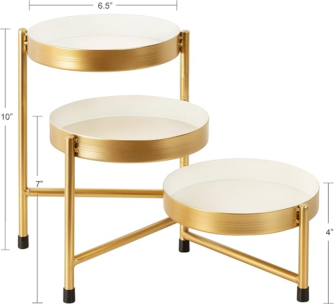 Kate and Laurel Finn 3-Tiered Plant Stand; 7.25 x 7.25 x 10; White and Gold; Decorative Layered Tabletop Plant Stand for Display and Storage