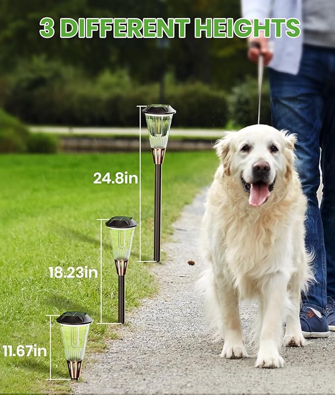 2-in-1 Warm&Cool Solar Pathway Lights Outdoor, 2 Pack Solar Garden Lights Waterproof IP65, Auto On/Off Outdoor Light for Yard Garden Walkway Landscape Lighting