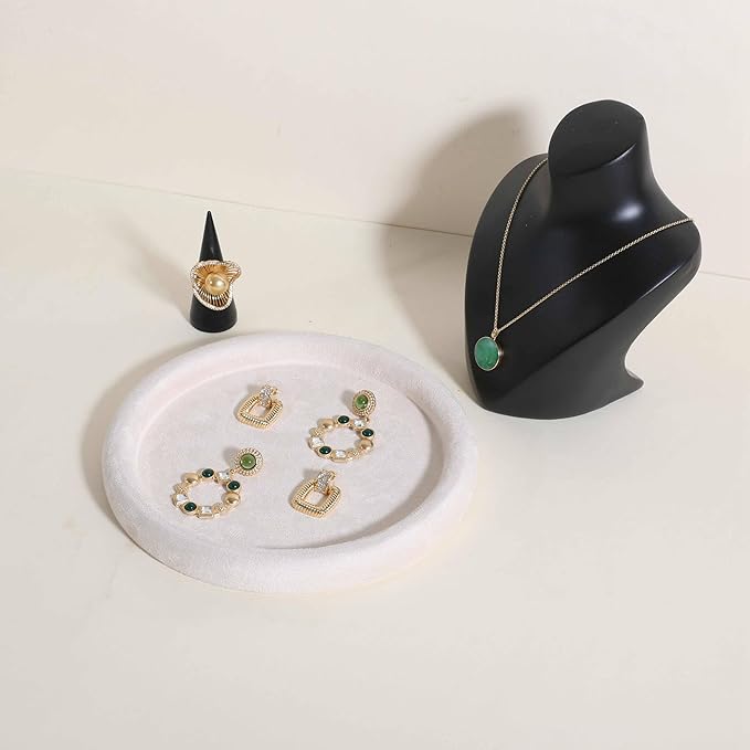 GemeShou Round Jewelry Organizer plate, Top Microfiber velvet Jewerly display tray, Empty Jewelry showcase tray for Necklace Bracelet Ring Earring display stand holder (Cream-Medium, 7.9 x 7.9 in)