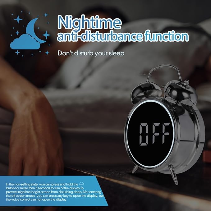 Extra Loud Alarm Clock for Heavy Sleepers Adults, Teens,Kids,Cute Retro Metal,Old Fashioned with Twin Bells,Battery Operated or Plug in,Small Digital Desk Clock