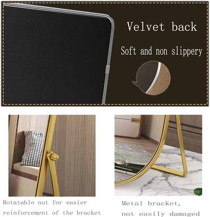 Desktop Vanity Makeup Mirror Portable Standing Mirror with Metal Stand 90°Adjustable Rectangular Desk Table Mirrors Good for Bedroom Living Room Shower Room Office