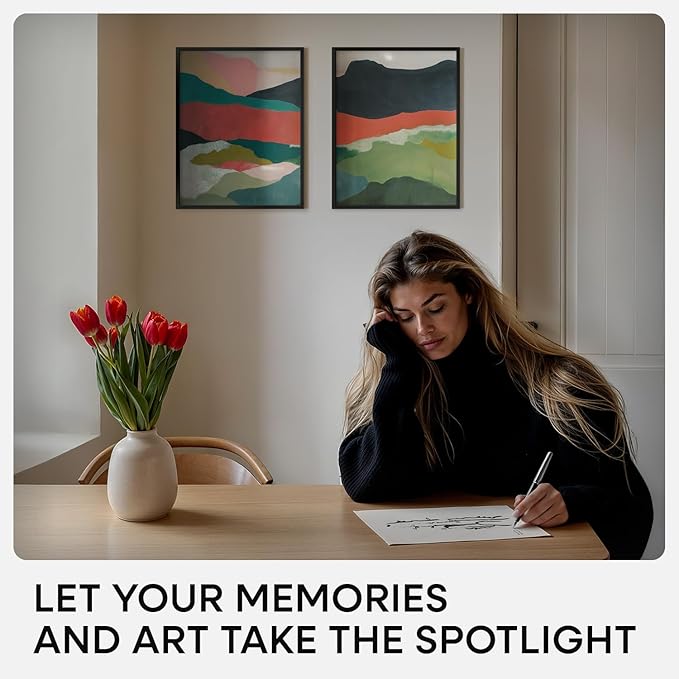 Homeforia 12x16 Picture Frame Black, High End Metal 12x16 Poster Frames with Mat 9x12 for Photo, 12 x 16 Black Frame Matted to 9 by 12 inch Print, 16x12 Thin Frames, Tempered Glass, Wall Kit, Set of 4