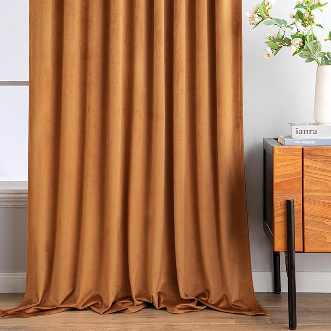 MIULEE Velvet Curtains 108 inches - Pinch Pleated Luxury Room Darkening Curtains for Bedroom Living Room Thermal Insulated Super Soft Window Drapes Rod Pocket, Gold Brown, W52 x L108 inch, 2 Panels