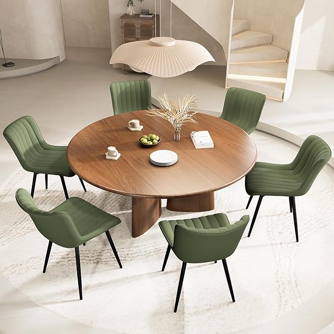 YOUNUOKE Green Dining Chairs Set of 2 Mid-Century Modern Kitchen Dining Room Chairs Armless Faux Leather Upholstered Accent Side Dinner Chair with Padded Back Metal Legs, Olive