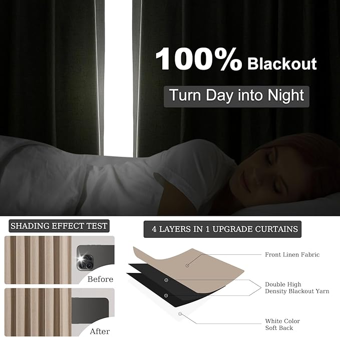 Topfinel 120 Inches Long Extra Long Pinch Pleat Faux Linen Curtains for Living Room,Neutral Beige 100 Percent Blackout Floor to Ceiling Farmhouse Sound Absorbing Drapes 2 Panels for Track System 10 FT