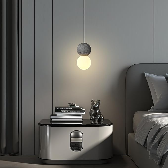 Modern Black 1-Light Concrete Pendant Light Kitchen Island Ceiling Light Fixture White Glass Globe Ball Pendant Lighting for Dining Room Coffee Club Resturant Bar Living Room(2-Pack)