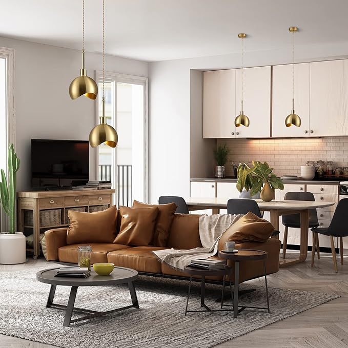 KCO Lighting Modern Gold Pendant Light Fixture Mini Brushed Brass Farmhouse Pendant Lighting Kitchen Island Hallway Foyer Mid Century Vintage Industrial Hanging Ceiling Lamp