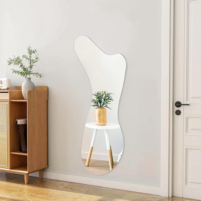 BST FURNH Whale Mirror 44x21 inch Irregular,Frameless,Bedroom Living Room Bathroom,Irregular Mirror