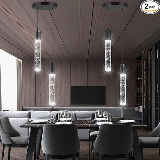 LED Pendant Lights for Kitchen Island Modern Chandelier Pendant Lighting for Dining Room Over Table Sink Lamp Flush Mount Ceiling Crystal 2-Lights Black