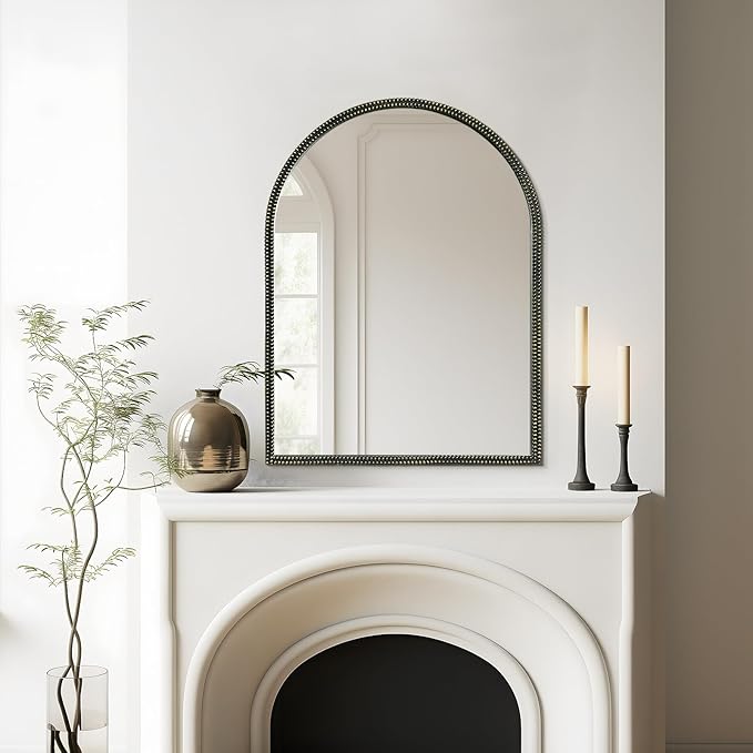 WallBeyond Black Vintage Mirror for Vanity 24x32 Inch, Gold Antique Mirror with Ornate Beaded Frame for Bathroom, Living Room, Fireplace, Entryway