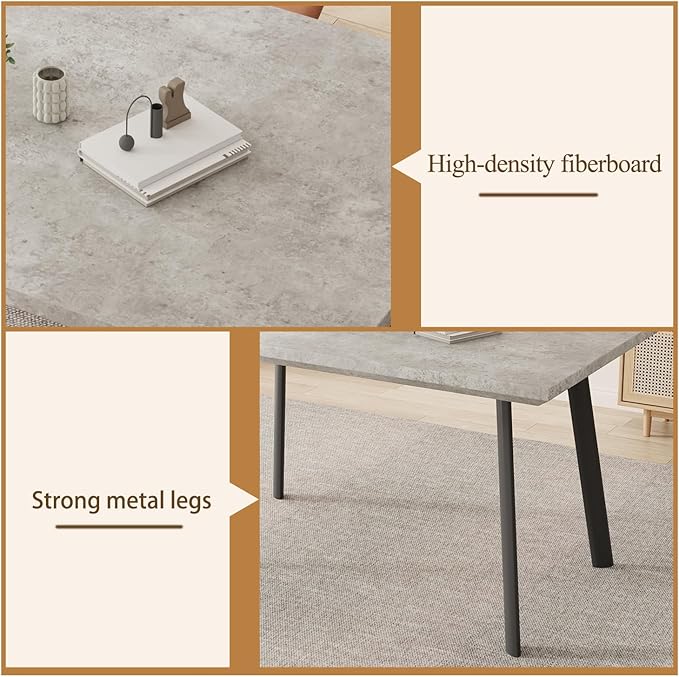 ZckyCine 46.5" Modern Grey Dining Table Set for Small Spaces, 5-Piece Set with Rectangular Table Compact, Sturdy & Easy to Assemble (Table, 46.5")