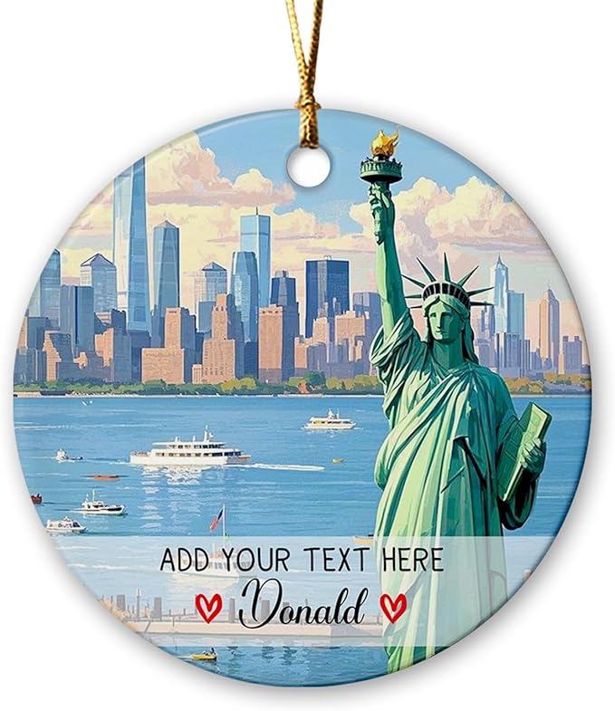 Personalized Statue of Liberty Ceramic Christmas Ornament 2025, New York US Xmas Ornament Gift for Mom Dad Family Friends Travellers, Custom Text/Name New York City Travel Souvenir Keepsake Ornaments