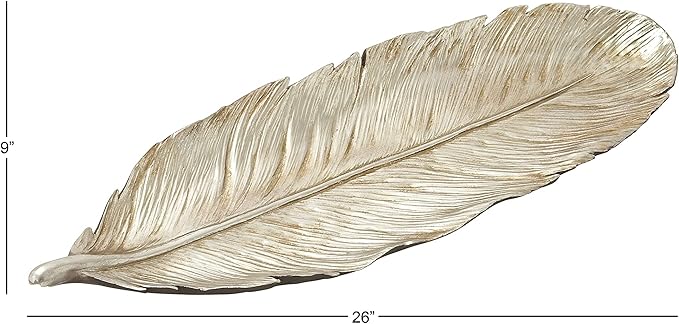 Deco 79 Polystone Bird Feather Decorative Bowl, 26" x 9" x 2", Silver
