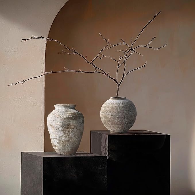 Ceramic Farmhouse Vase Rustic Decor,Pottery Decorative Flower Vases for Home Decor,Boho Vase for Table, Living Room,Bathroom,Shelf,Mantel Decoration,5.5 inch