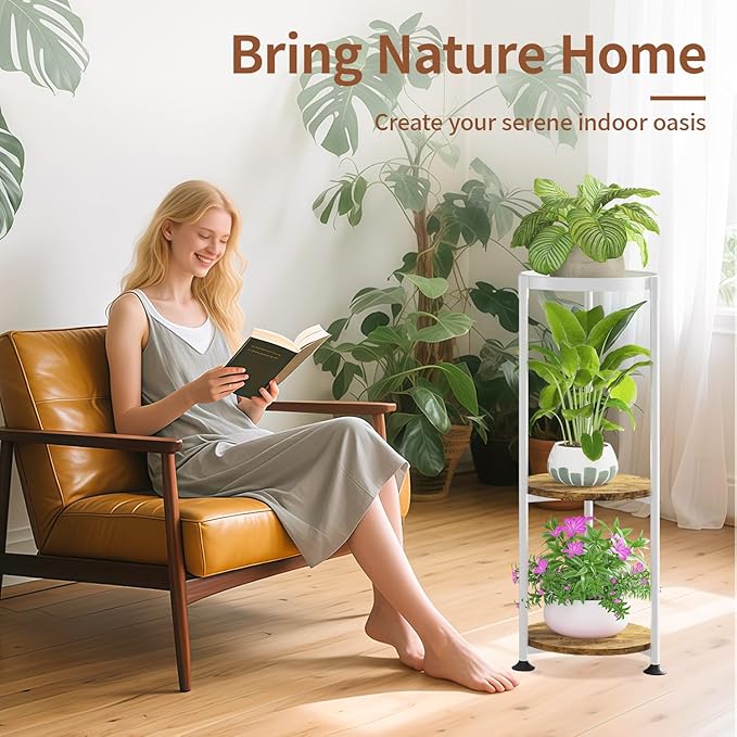 LASZOLA 3 Tier White Plant Stand Indoor for Large Tall Heavy Duty Flower Planter, Metal Vertical Multi Level Rack for Narrow Floor Corner, Sturdy Round Holder Organizer, Modern, Mid Century, Farmhouse