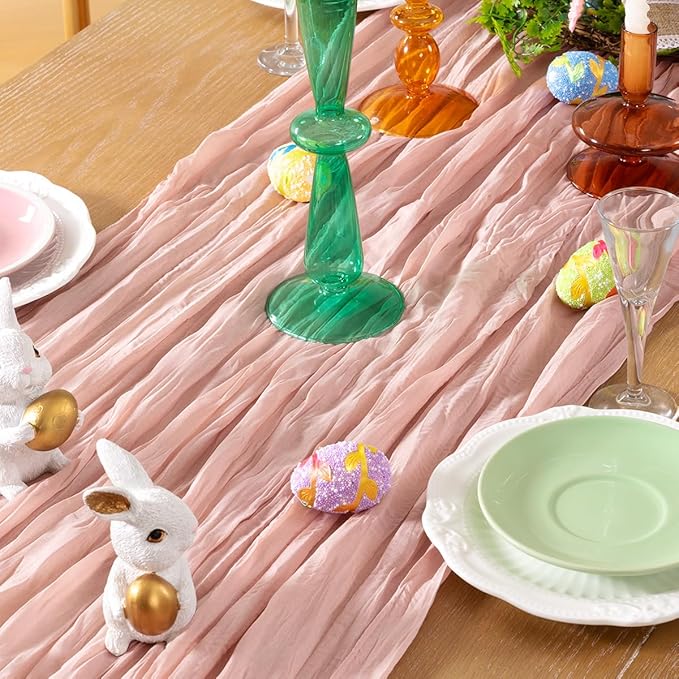 Pink Cheesecloth Table Runner 4 Pack Fall Table Runners Boho Gauze 120 Inches Light Pink Cheese Cloth Fall Table Decorations for Thanksgiving Wedding Bridal Girl Baby Shower Sweet 16 Party