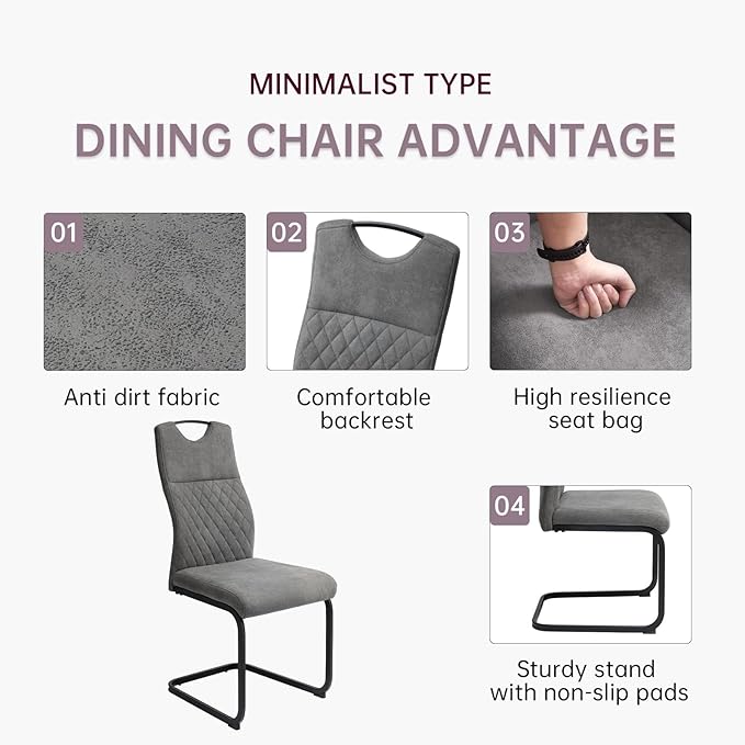 Dining Chairs Set of 2, Modern Kitchen Dining Room Armless Upholstered Side Chairs Cushion Seat and Sturdy Metal Leg (2 Grey)