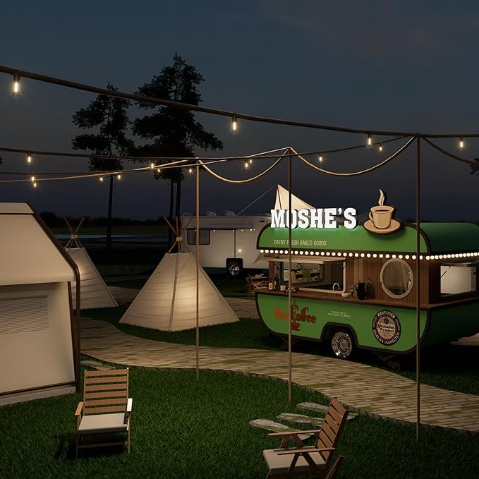 Outdoor String Lights 50 ft, LED Patio Lights with 16（15+1 Spare S14 Shatterproof Bulbs, IP65 Waterproof, Outside Hanging Light for Cafe Bistro Backyard